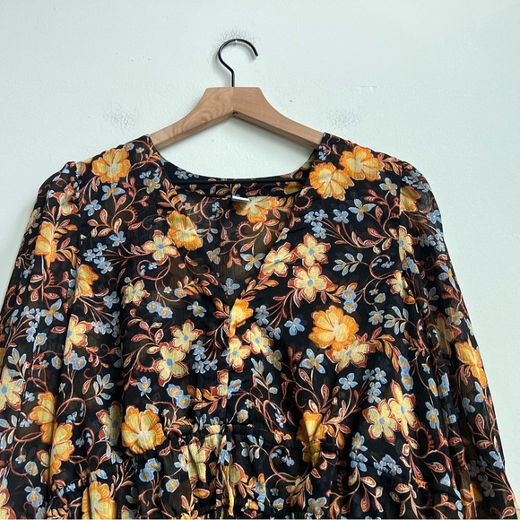 Old Navy V-Neck Smocked Floral Blouse Balloon Sleeve Babydoll Boho Peasant XL - Picture 15 of 15